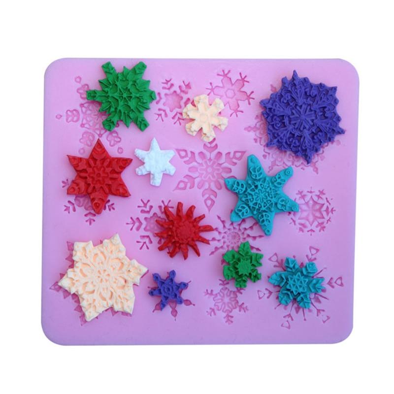 3D Christmas Snowflake Shape Silicone Molds Fondant Cookie Mold Candy Cake Decorating Moulds Kitchen Baking Tool Cake Decoration