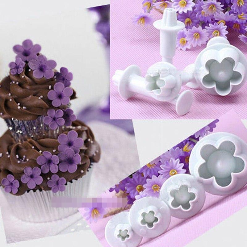 4pcs/set Flower Icing Piping Nozzles Sugarcraft Cupcake Cake Decorating Tools Plunger Mold Syringe Tips Pastry Pen Fondant Molds