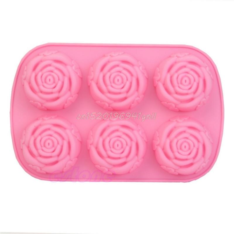 6 Rose Flowers 3D Silicone  Soap  Mould DIY Decoration Tool Bakeware#T025#