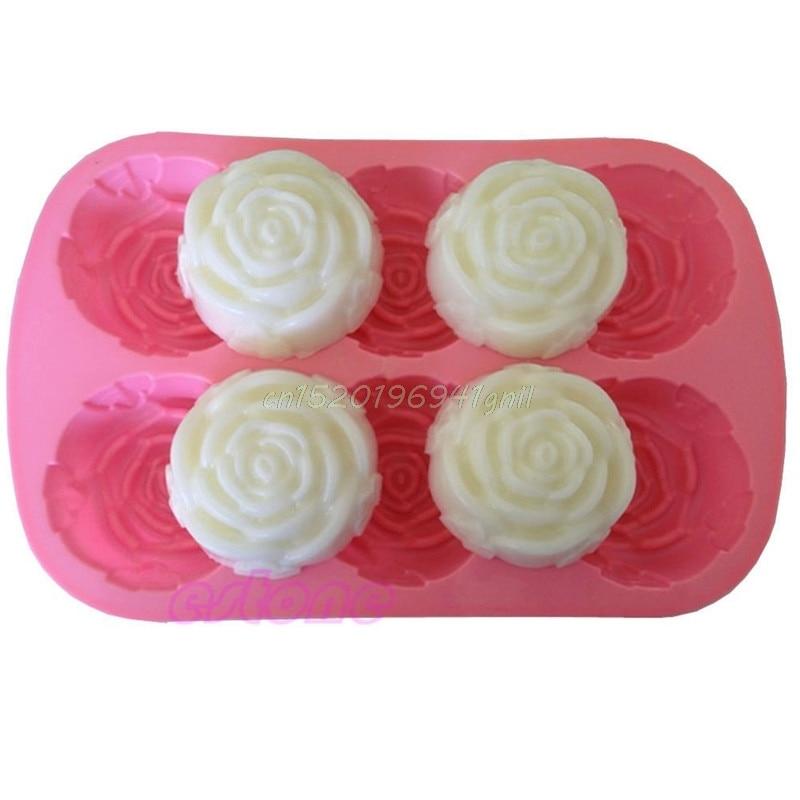 6 Rose Flowers 3D Silicone  Soap  Mould DIY Decoration Tool Bakeware#T025#