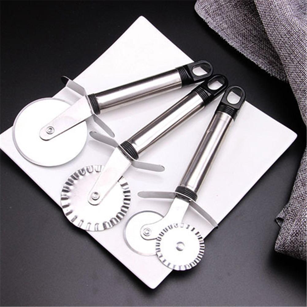 4 Patterns Stainless Steel Pizza Cutter Double Roller Pizza Knife Cutter Pastry Pasta Dough Crimper Kitchen Pizza Tools